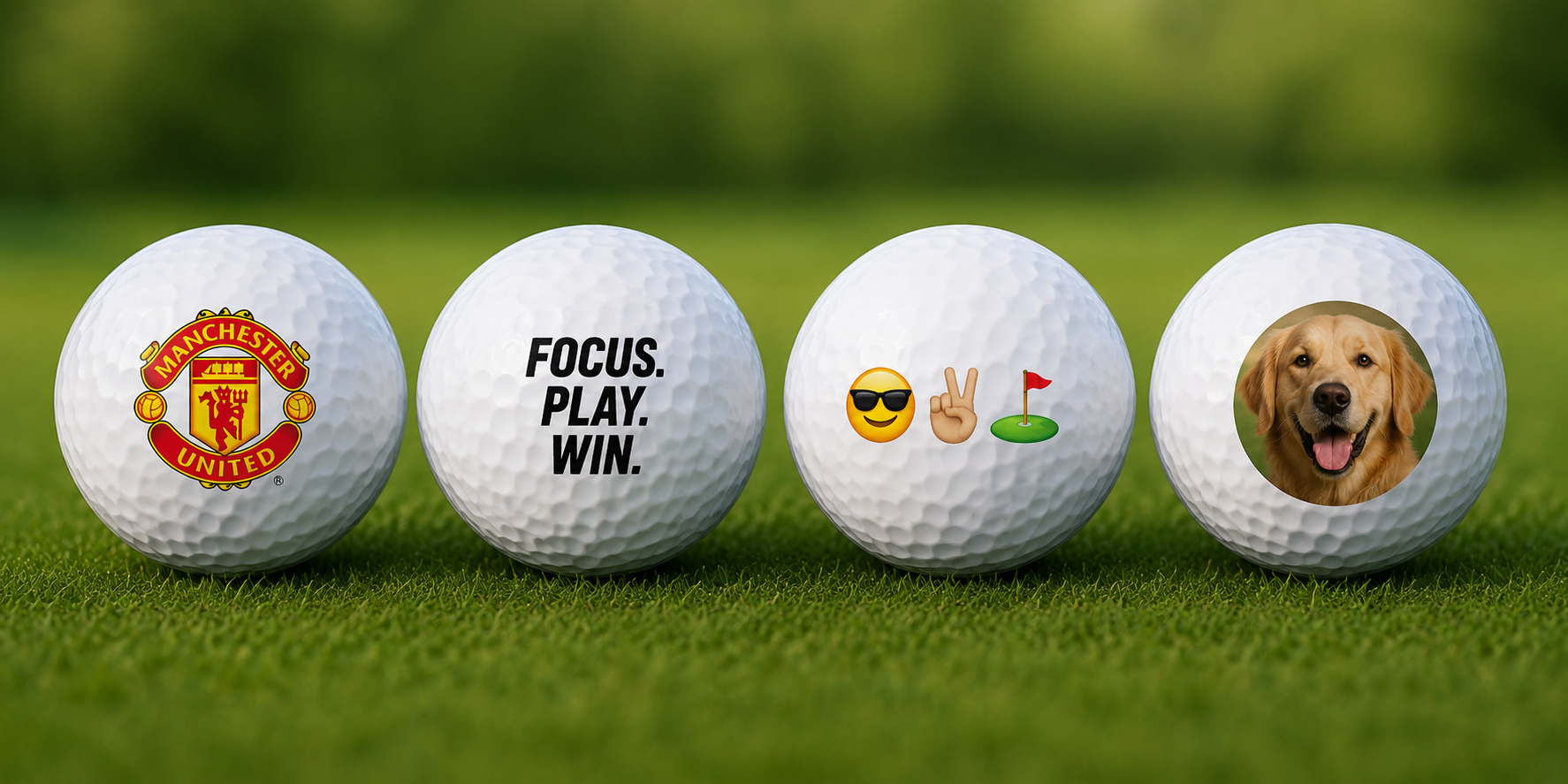 Personalised golf balls on a golf course